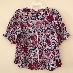 Lucky Brand Floral Ruffle V Neck Blouse L